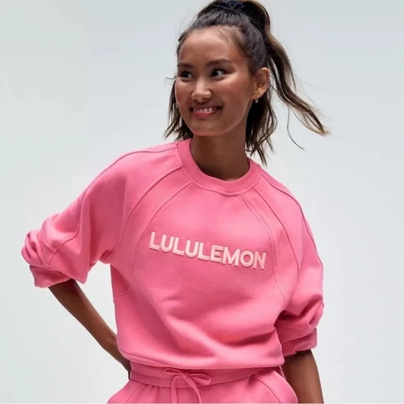 Lululemon Wordmark Scuba Oversized Fleece Pullover Sweatshirt Sakura Pink ML NWT - Picture 2 of 9